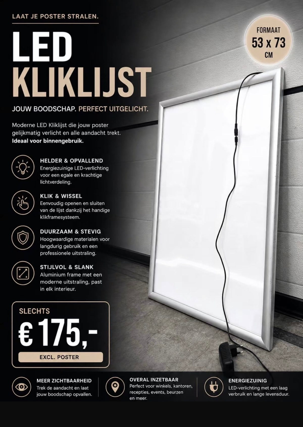 LED Kliklijst 53 x73 cm exl. Poster